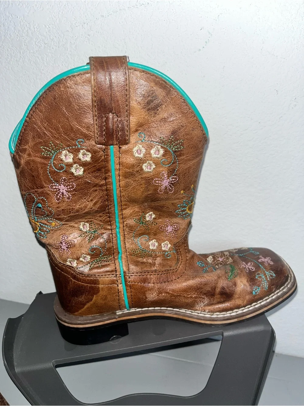 Smoky Mountain Kid Antique Floral Embroidery Leather SquareToe Cowboy Boots 13.5